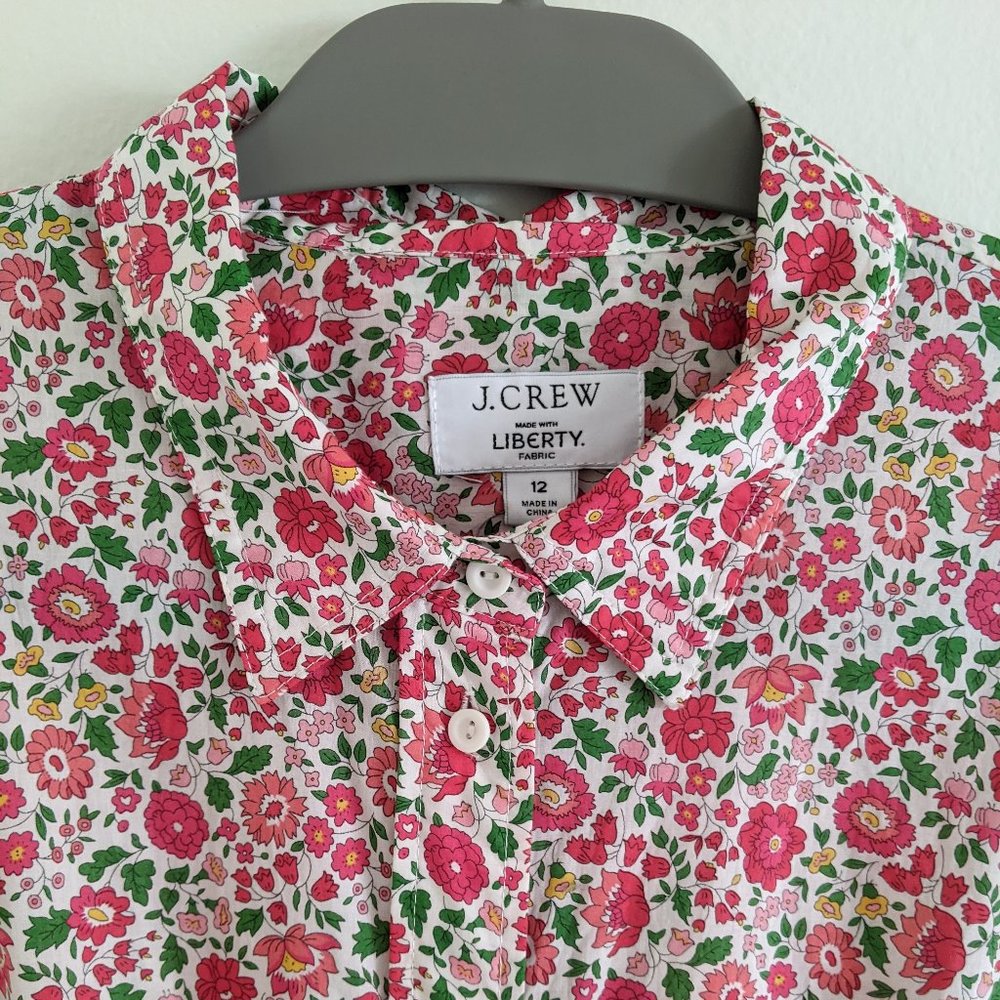 Red floral J. Crew Liberty shirtdress, Size 12